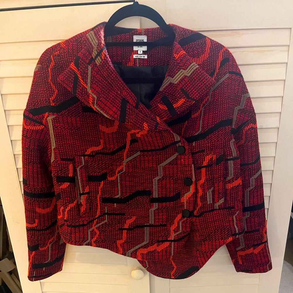NWOT: $995 OPENING CEREMONY Red-Patterned Swing Coat, Size Small